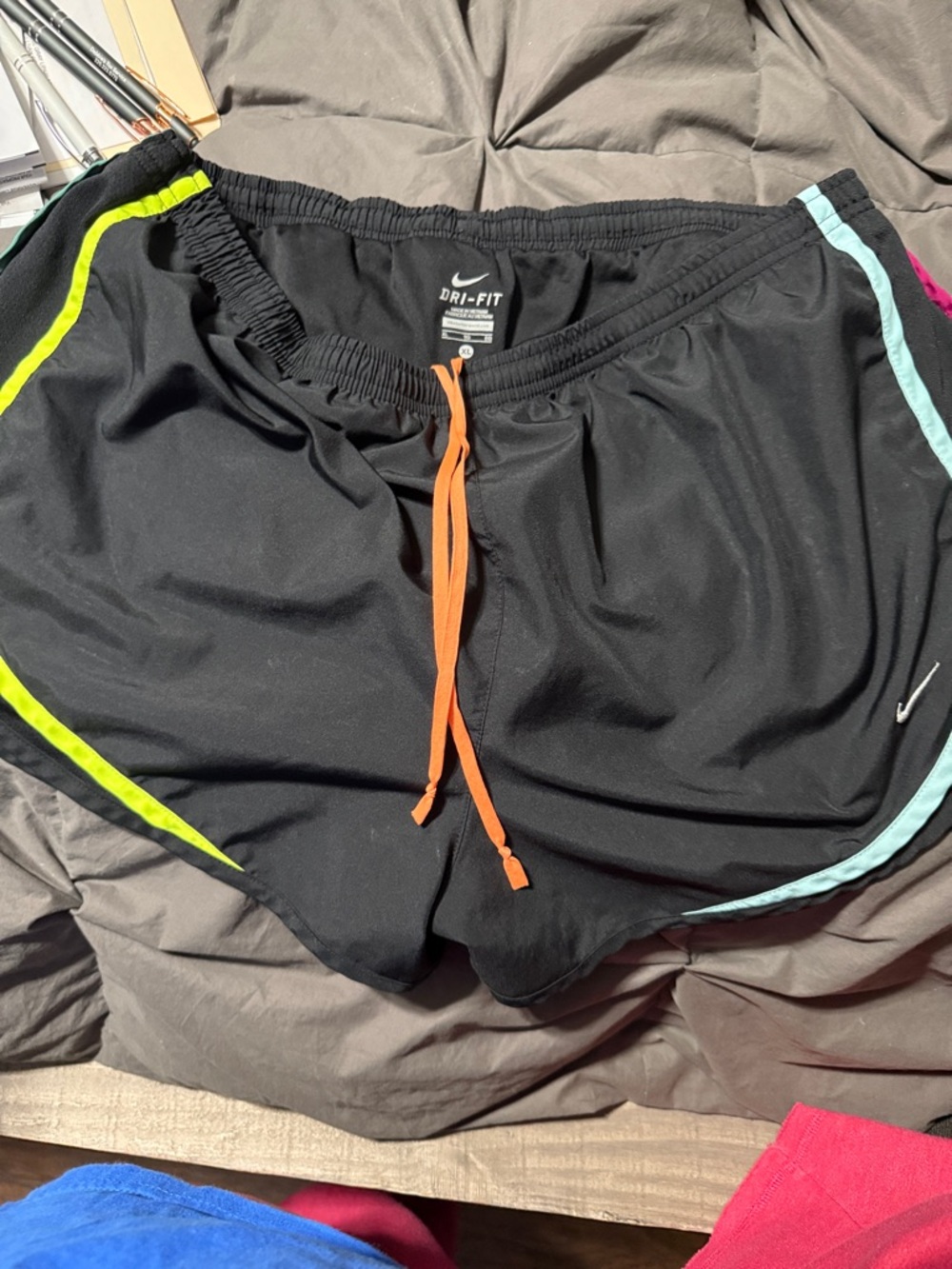 Nike Black Dri-FIT Shorts with Neon Yellow, Orange & Light Blue Trim